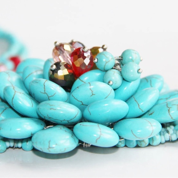 Joan Rivers Starlet Beadeds Turquoise Multishapes SilverTone Necklace 20"+3" - Picture 8 of 14